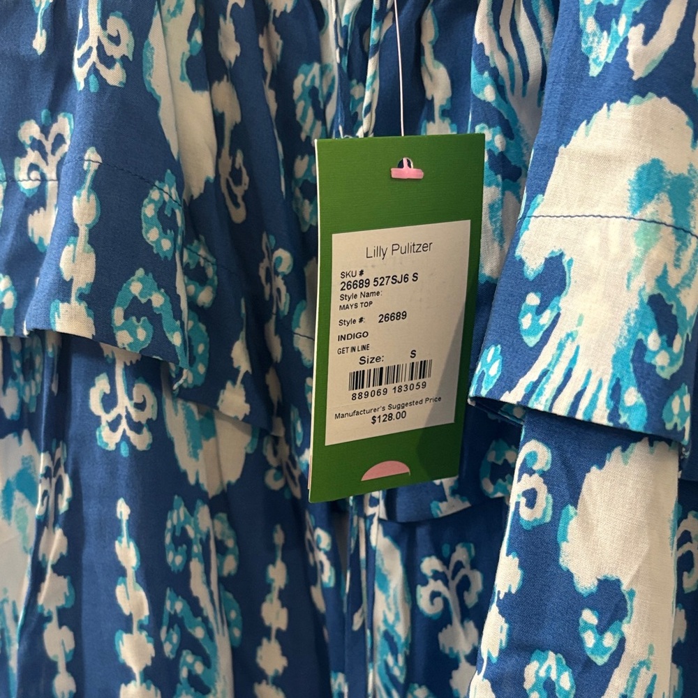 Lilly Pulitzer Blue & White Jellyfish Print Ruffle Tank - Picture 2 of 4
